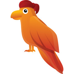 Orange Bird With Red Turban On Head Standing On Transparent Background Cartoon Style