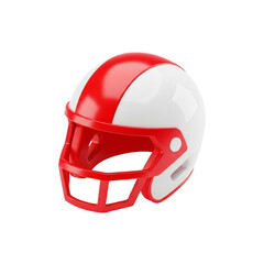 Fototapeta premium Modern 3D illustration of an American football helmet, featuring a vibrant red and white design, symbolizing competitive spirit and athletic protection, on a pure white backdrop