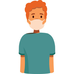 Person Wearing Protective Face Mask And Teal T Shirt With Transparent Background Simple Flat Illustration