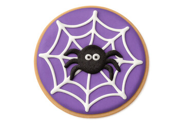 Halloween spider web cookie with purple icing