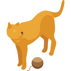 Orange Tabby Kitten Standing Next To A Ball Of Yarn On A White Background With Isometric View And Soft Lighting