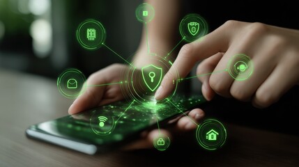 Medium shot depicting a user adjusting alarm and camera settings through a mobile app highlighting ease of remote security management.
