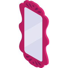 Ornate Framed Mirror With Decorative Pink Border And Reflective Glass Surface Isolated On Transparent Background
