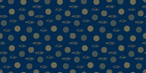 Moon festival seamless pattern. Mid-autumn holiday endless background with geometric chinese clouds and moon for print poster card cover