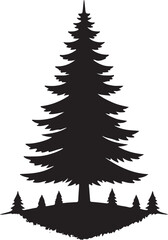 Black Silhouette Pine Tree Vector Illustration on White Background