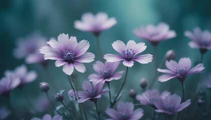 Soft focus delicate purple wildflowers blooming in a dreamy meadow