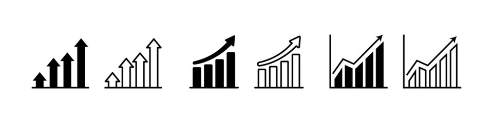 Growth icon collection. Set of growing graph icons showing business and financial growth. 