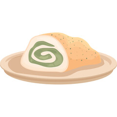 Rolled Chicken Breast Stuffed With Spinach and Cream Cheese Filling Served on a Beige Plate With Sprinkled Herbs and Seasoning Detailed Food Illustration With Transparent Background