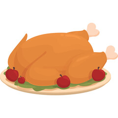 Roasted Turkey With Apples And Greens On A Platter Isolated On Transparent Background