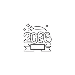 2026 icon, New year Symbol Outline icon Transparent background Editable Stroke