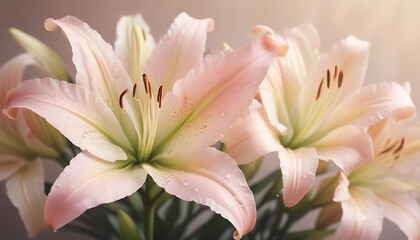 Fototapeta premium Delicate pink and white lilies in soft light