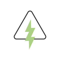 Energy warning triangle icon in eco minimalist style, great for power safety alerts and signage. Green Energy Illustration.