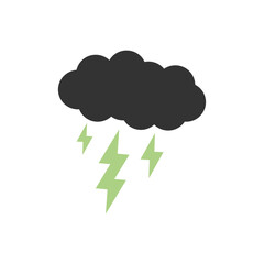 Storm cloud icon with green lightning representing natural clean energy inspiration. Green Energy Illustration.