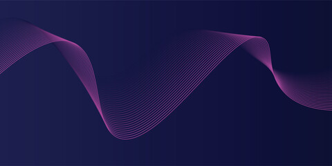 Abstract glowing wave lines on dark blue background. Dynamic wave pattern. Modern flowing wavy lines. Futuristic technology concept. Suit for banner, poster, cover, brochure, flyer, vector