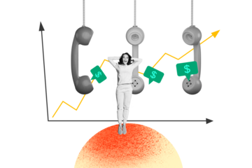 Creative photo collage young woman dollar currency money earnings textbox operator call center telephone landline drawing background