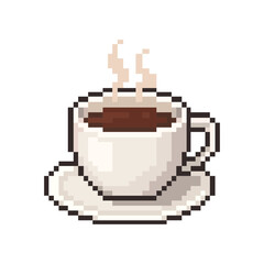 Pixel Art Hot Coffee Cup Icon Vector Illustration