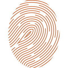 Orange Fingerprint Icon on White Background symbolizing identity and uniqueness with abstract circular lines