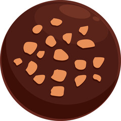 Round Dark Chocolate Candy Topping With Crushed Almond Pieces Isolated On White Background Studio Shot