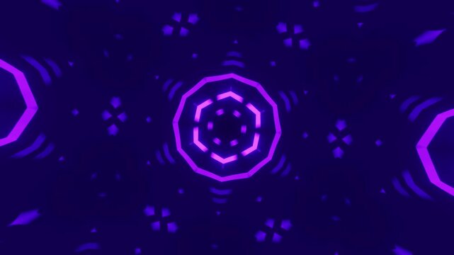 Dynamic kaleidoscope background featuring a precise six-sided mirror grid and animated neon acid trails, forming endless geometric patterns for sci-fi and cyberpunk projects
