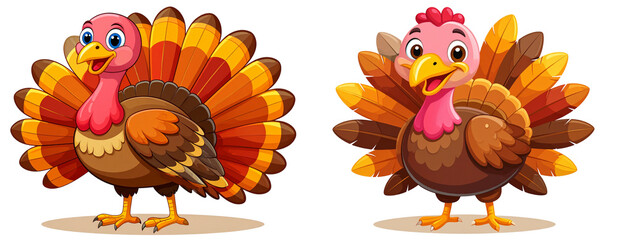 Playful Thanksgiving Turkey Character with Bright Fall Plumage Transparent PNG