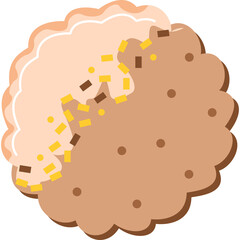 Round Brown Biscuit With Creamy Frosting Topped With Yellow And Brown Sprinkles Isolated On Transparent Background