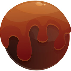 Round Chocolate Candy with Dripping Caramel Glaze on Transparent Background