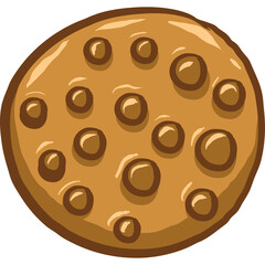 Round Chocolate Chip Cookie with Numerous Brown Chips Scattered Across its Surface on a Transparent Background