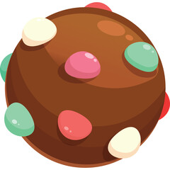 Round Chocolate Sphere Adorned With Colorful Round Candies Or Gumballs On A White Background With Transparent Background And Studio Lighting