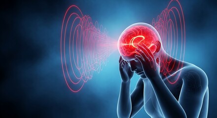 Man with headache and brain inflammation, conceptual 3d rendering of neurological disease