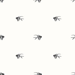 Cute seamless pattern with watercolor banggai cardinalfish (pterapogon kauderni). This repeating black and white tropical fish background is perfect for kids' decor.