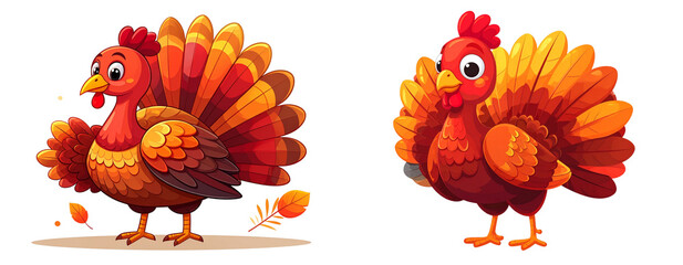 Cute Cartoon Turkey with Colorful Feathers and Big Smile Isolated PNG
