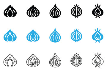 onion vector icon set, onion silhouette vector illustration, silhouette and line art