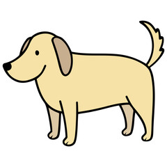 A simple cartoon illustration of a happy yellow dog standing with its tail wagging.