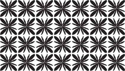 A seamless geometric pattern featuring abstract floral shapes in black and white. The repetitive petal design creates a modern yet classic appearance