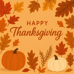 Naklejka premium Happy thanksgiving card illustration with pumpkins and autumn leaves.