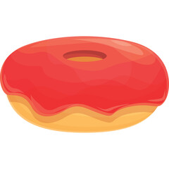 Round Sweet Donut With Red Glaze Frosting Delicious Baked Pastry Isolated On Transparent Background