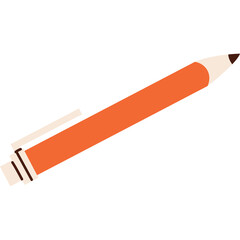 Orange Pencil with Eraser and Metal Band Against a Transparent Background Ideal for Educational or Creative Concepts