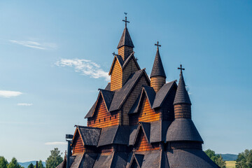 Heddal stave church landmark with wooden architecture in Telemark
