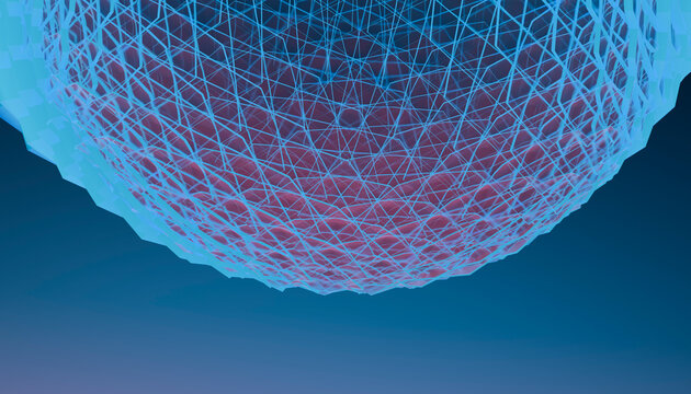Abstract blue wireframe sphere with dynamic geometric pattern