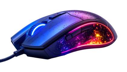 Gaming mouse with vibrant RGB lighting and ergonomic design for enhanced performance.