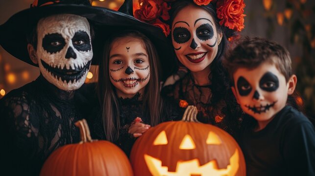 A family dressed up for Halloween