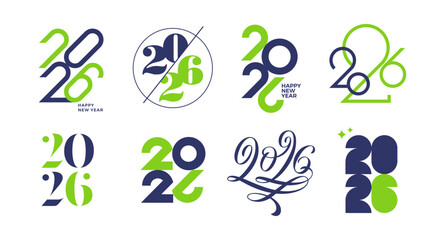 Set of 2026 new year logo. Number of year text design. Design elements for greeting card, invitation, calendar, etc. Vector illustration.