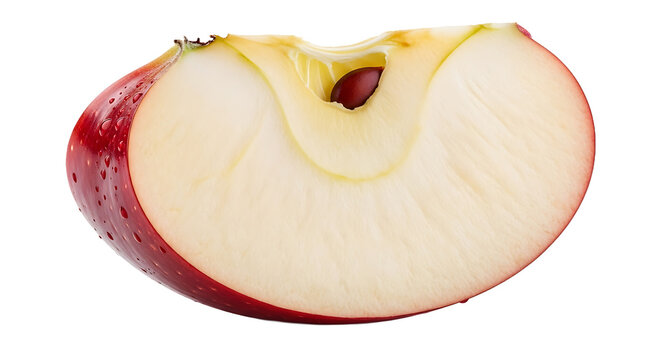 Fresh Red Apple Slice with Water Drops, Core, and Seed Isolated on Black Background - Healthy Fruit Close-Up
