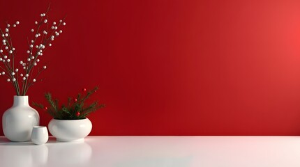 Elegant winter decor festive holiday minimalist red background