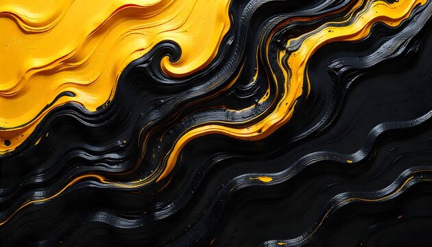 Dynamic black and yellow abstract waves create stunning modern texture