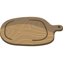 Rustic Wooden Cutting Board with Natural Wood Grain Pattern Isolated on Transparent Background for Kitchen Use