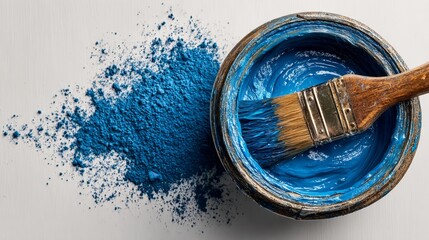 paint brush and blue paint
