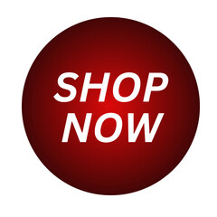 Red Shop Now Button, Circular red “SHOP NOW” button for online shopping, advertising, and website design.