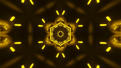 Hexagonal mirror kaleidoscope animation with neon acid colors and glowing fractal geometry. Seamless loopable background for visual effects, tech interfaces, and digital art projects - Powered by Adobe