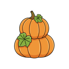 Outline Art Icon: Stack of Two Pumpkins with One Jack-O'-Lantern for Halloween Display